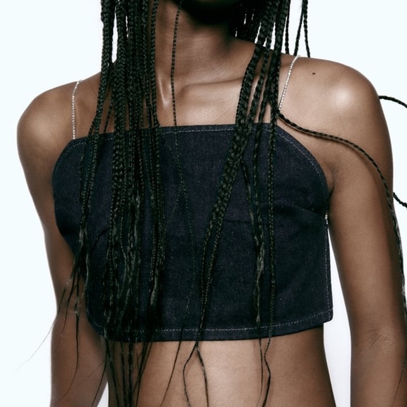 NWT - Zara Jewel Dark Denim Top - Size S-M - Picture 3 of 7